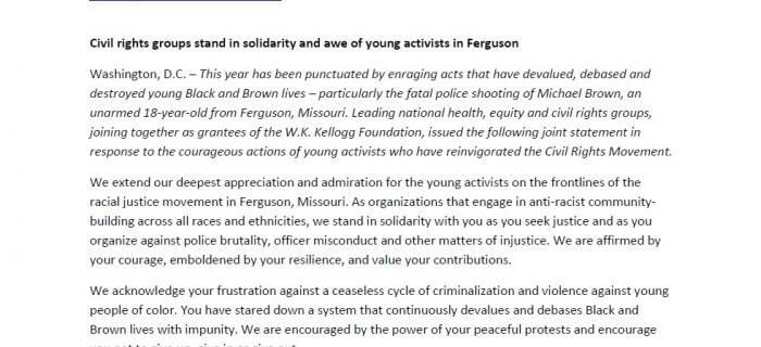 W.K. Kellogg Foundation Racial Equity Anchor’s Statement on Ferguson