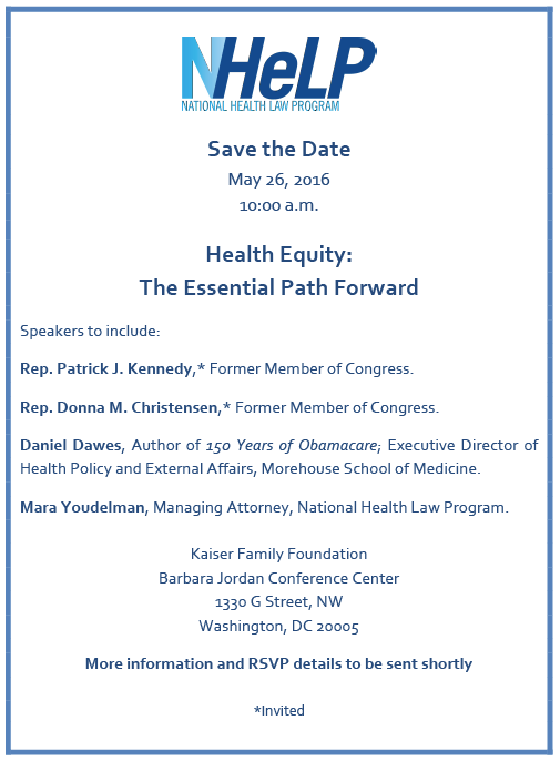 NHeLP Save the Date – Health Equity: The Essential Path Forward