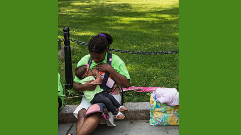 Women breastfeed their children outside New York City's City Hall during a rally to support breastfeeding in public. (Photo by Andrew Burton/Getty Images)